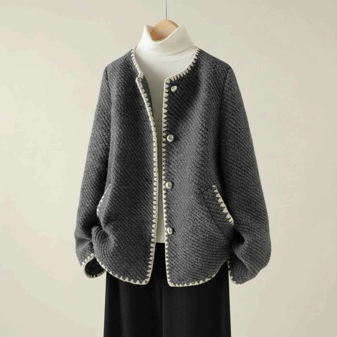 Women's Collarless Knit Cardigan Jacket Dark Gray