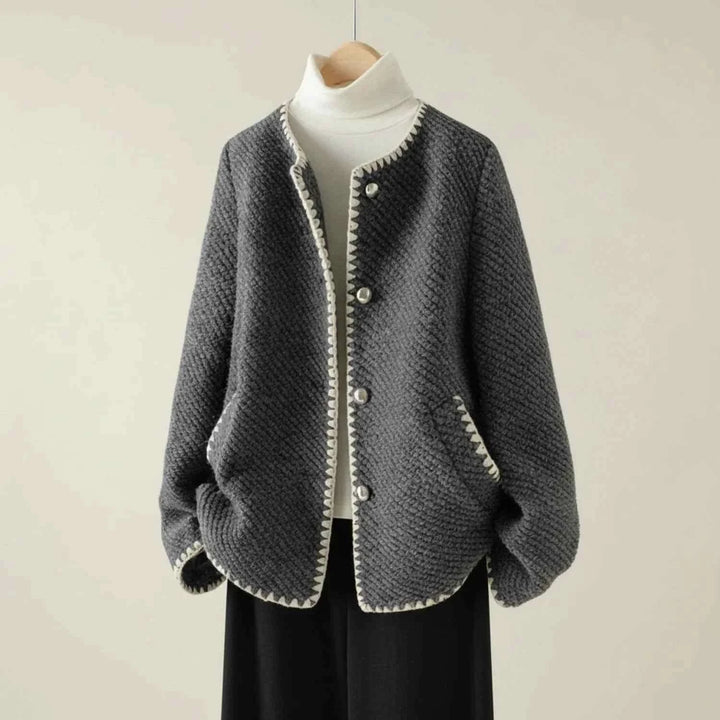 Women's Collarless Knit Cardigan Jacket Dark Gray