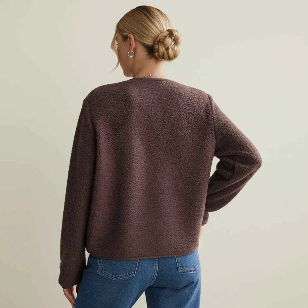 Women's Collarless Tweed Style Jacket