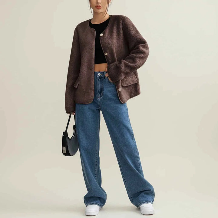 Women's Collarless Tweed Style Jacket