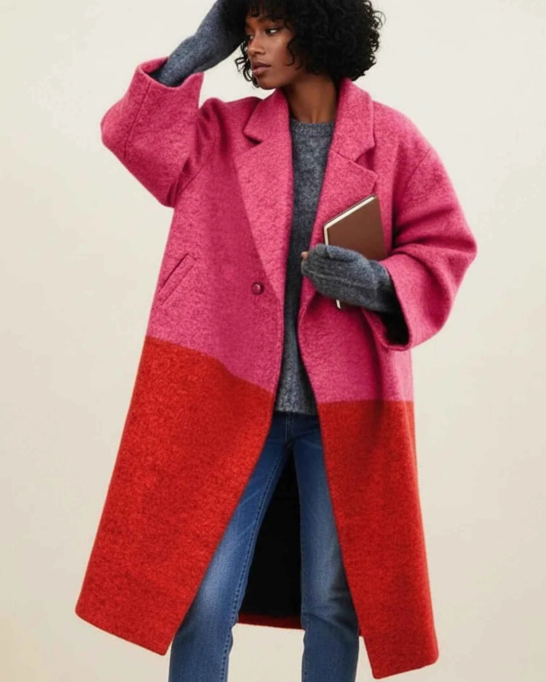 Women's Colorful Long Winter Coat Pink-Red