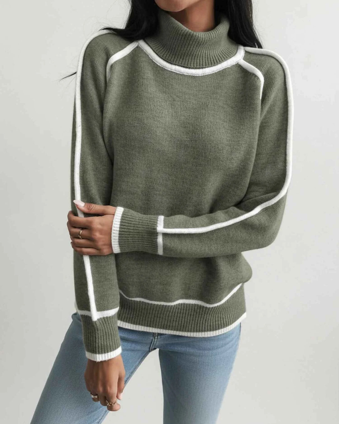 Women's Contrast Trim Turtleneck Knit Sweater