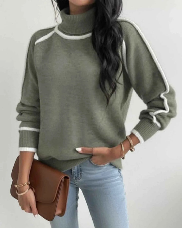 Women's Contrast Trim Turtleneck Knit Sweater