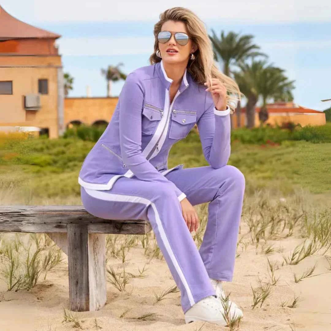 Women's Contrast-Trim Zip Jacket and Pant Set Purple