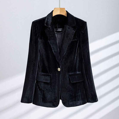Women's Corduroy Blazer Tailored Fit Button Closure Crimson Red Winter Black