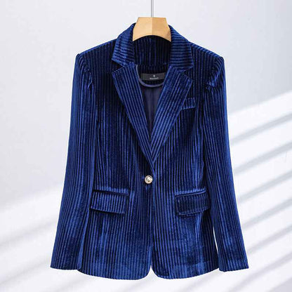 Women's Corduroy Blazer Tailored Fit Button Closure Crimson Red Winter Navy