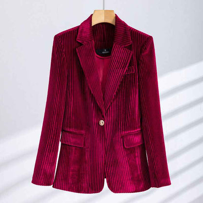 Women's Corduroy Blazer Tailored Fit Button Closure Crimson Red Winter Crimson Red