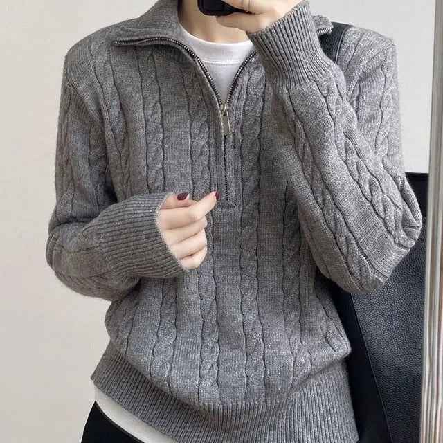 Women's Cotton Zipper Sweater Grey