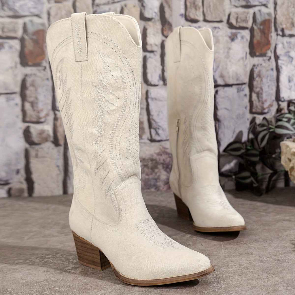 Kith | Women’s Suede Cowboy Boots with Block Heel White 8 US