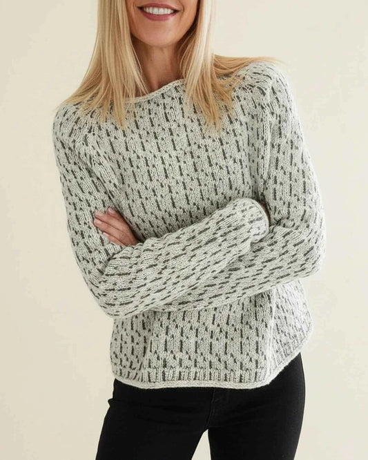 Women's Gray Boat Neck Raglan Sleeve Patterned Knit Sweater