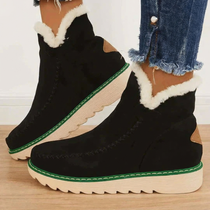 Women's Cozy Fleece-Lined Platform Slip-On Ankle Boots – Stylish Comfort Black