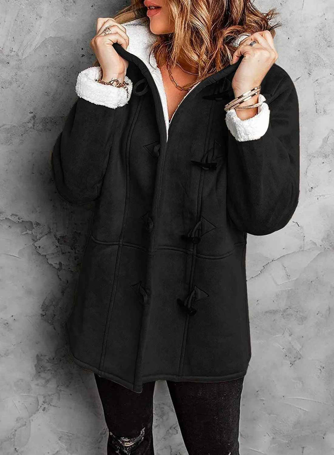 Women's Cozy Hooded Coat - Warm and Stylish Black