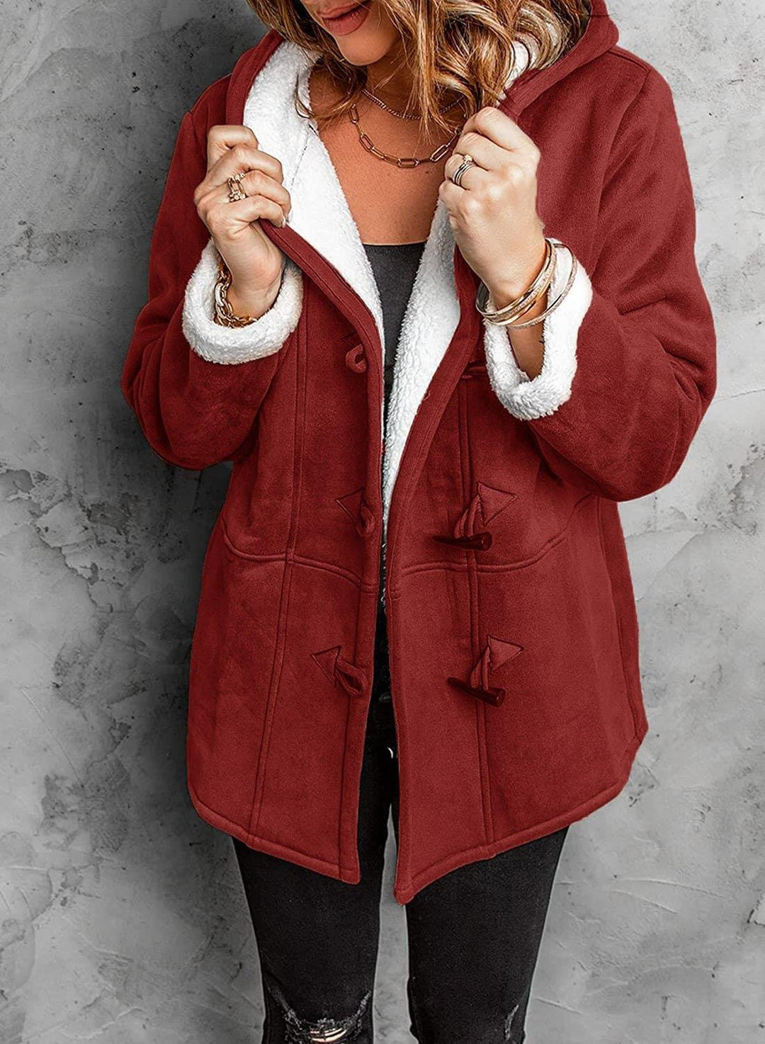 Women's Cozy Hooded Coat - Warm and Stylish Red