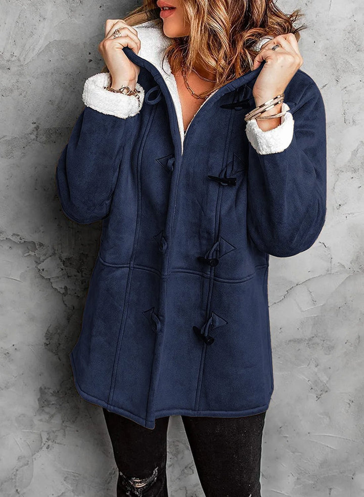 Women's Cozy Hooded Coat - Warm and Stylish Navy Blue
