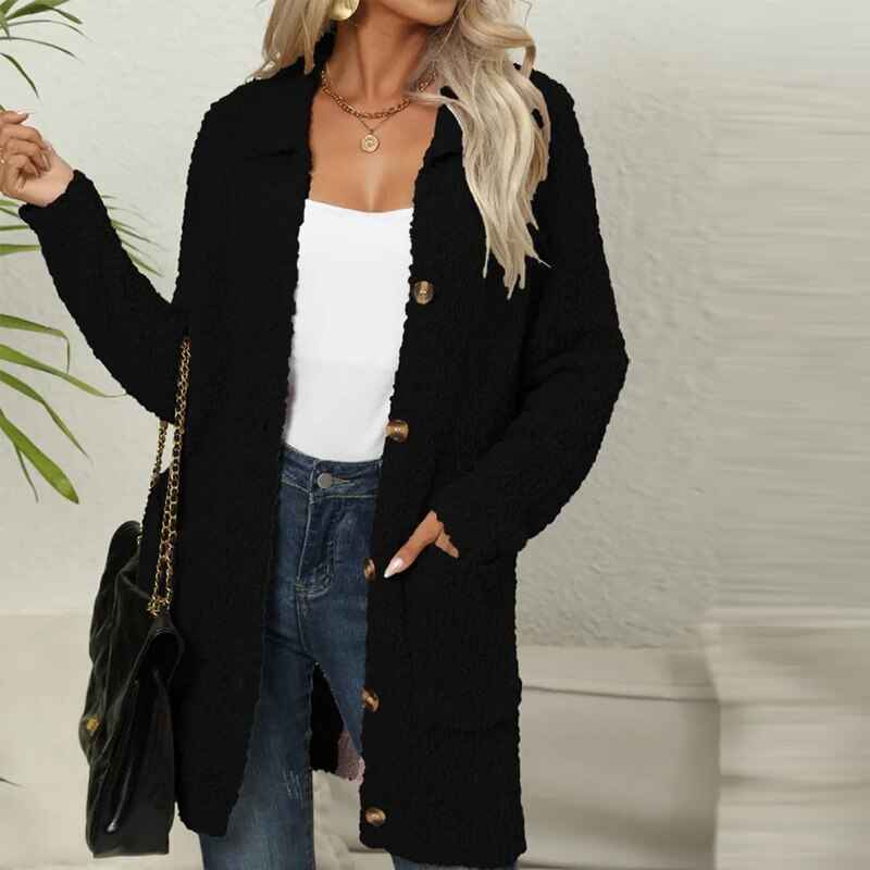 Women's Cozy Long Teddy Vest for Ultimate Comfort Black