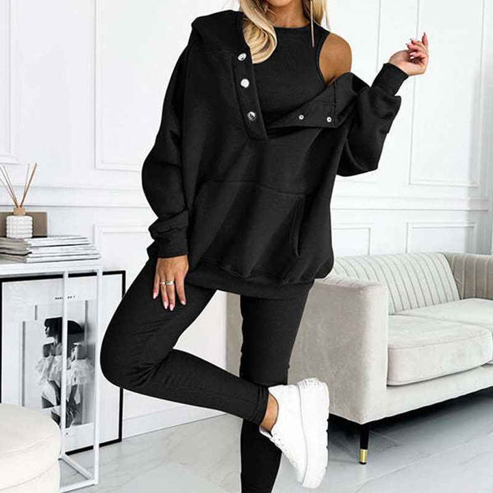 Women's Cozy Loungewear Set – Hoodie with Pocket & High-Waisted Leggings – Soft Fabric