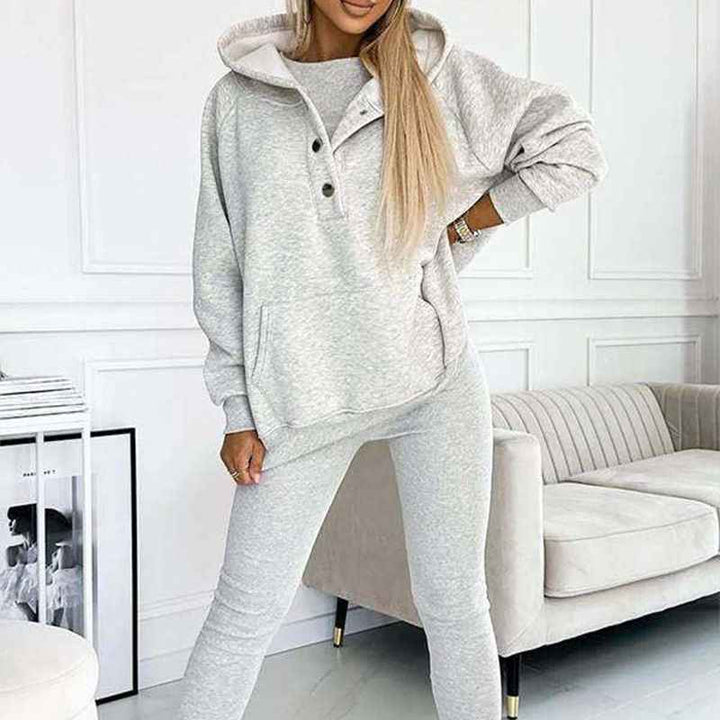 Women's Cozy Loungewear Set – Hoodie with Pocket & High-Waisted Leggings – Soft Fabric Light Grey