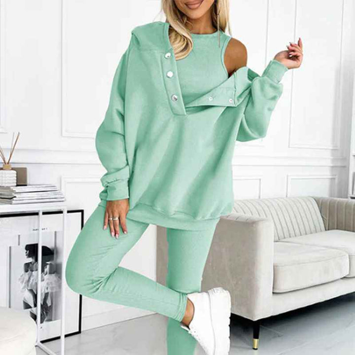 Women's Cozy Loungewear Set – Hoodie with Pocket & High-Waisted Leggings – Soft Fabric Green