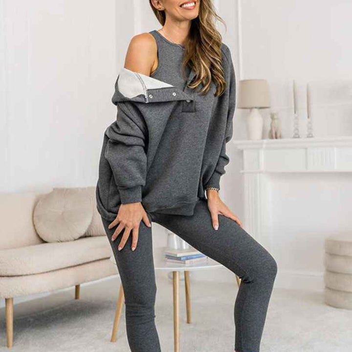 Women's Cozy Loungewear Set – Hoodie with Pocket & High-Waisted Leggings – Soft Fabric