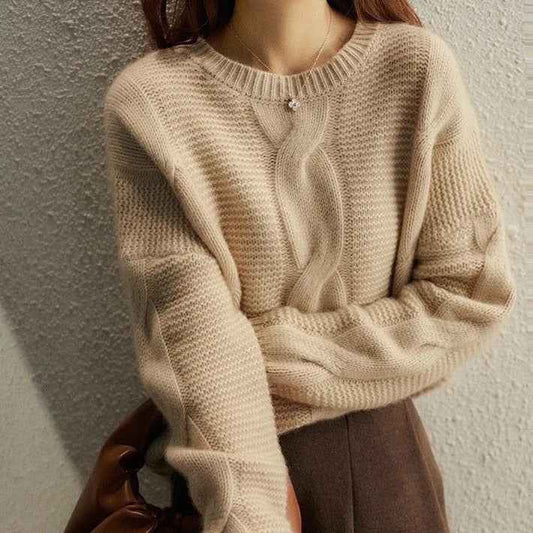 Women's Brown Handcrafted Cotton Pullover Winter Sweater Khaki