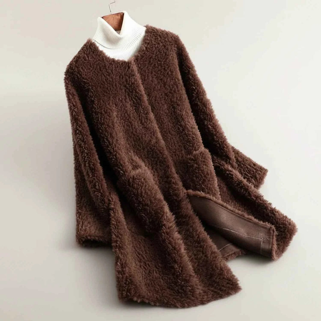 Women's Cozy Open-Front Teddy Winter Coat Brown