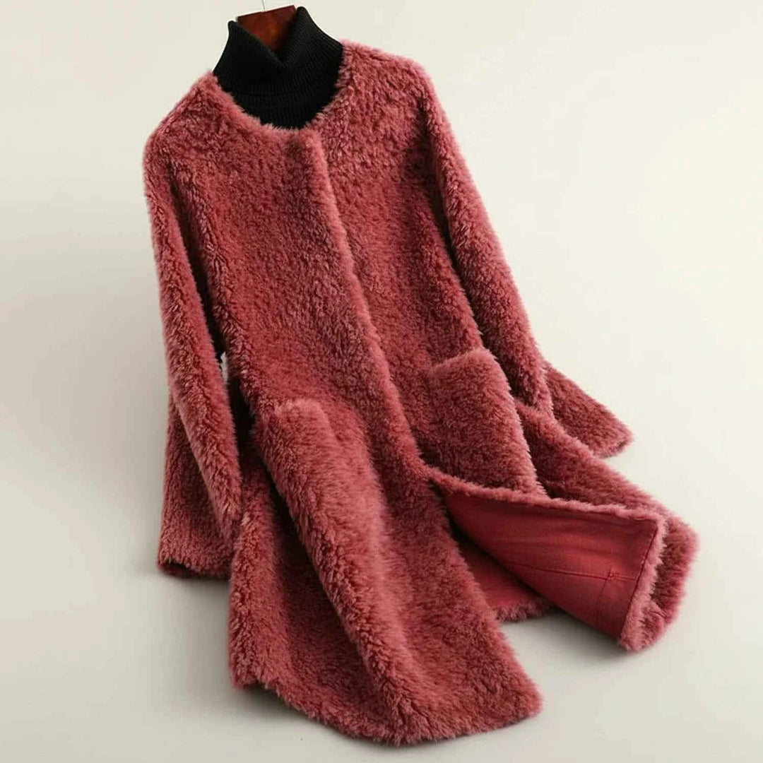 Women's Cozy Open-Front Teddy Winter Coat Red