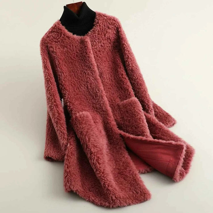 Women's Cozy Open-Front Teddy Winter Coat Red