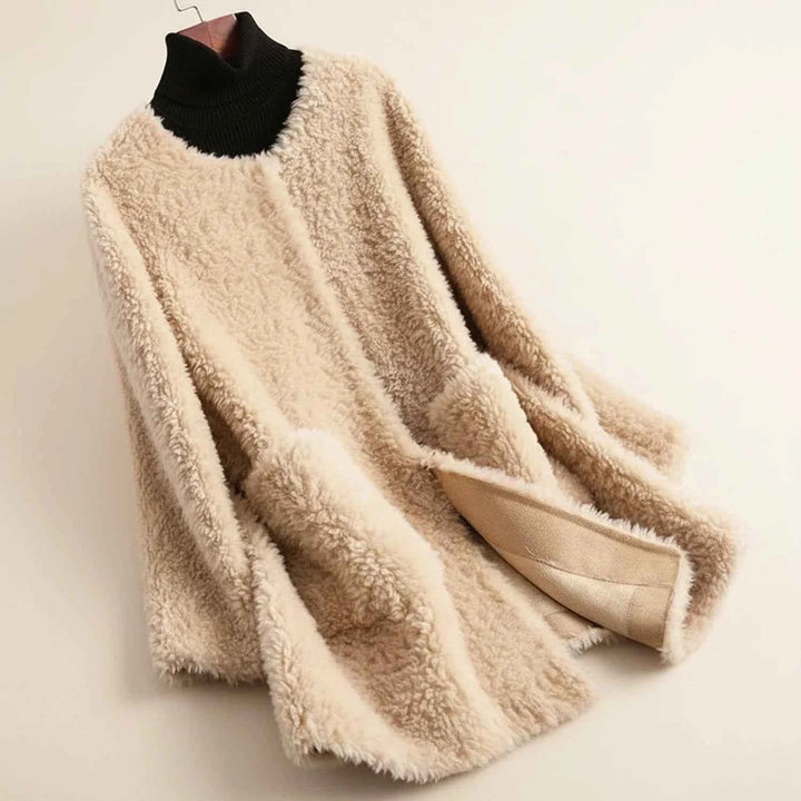 Women's Cozy Open-Front Teddy Winter Coat Beige