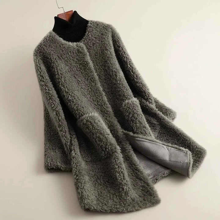 Women's Cozy Open-Front Teddy Winter Coat Gray
