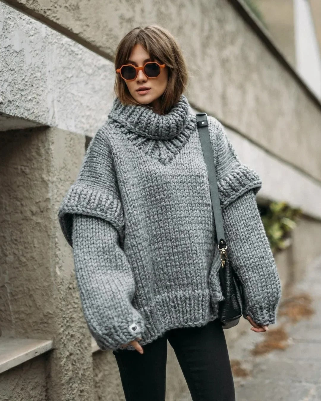 Women's Sweater Oversized White Winter Black Grey