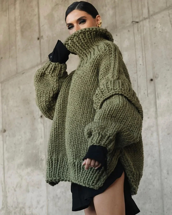 Women's Cozy Oversized Knitted Sweater Army Green
