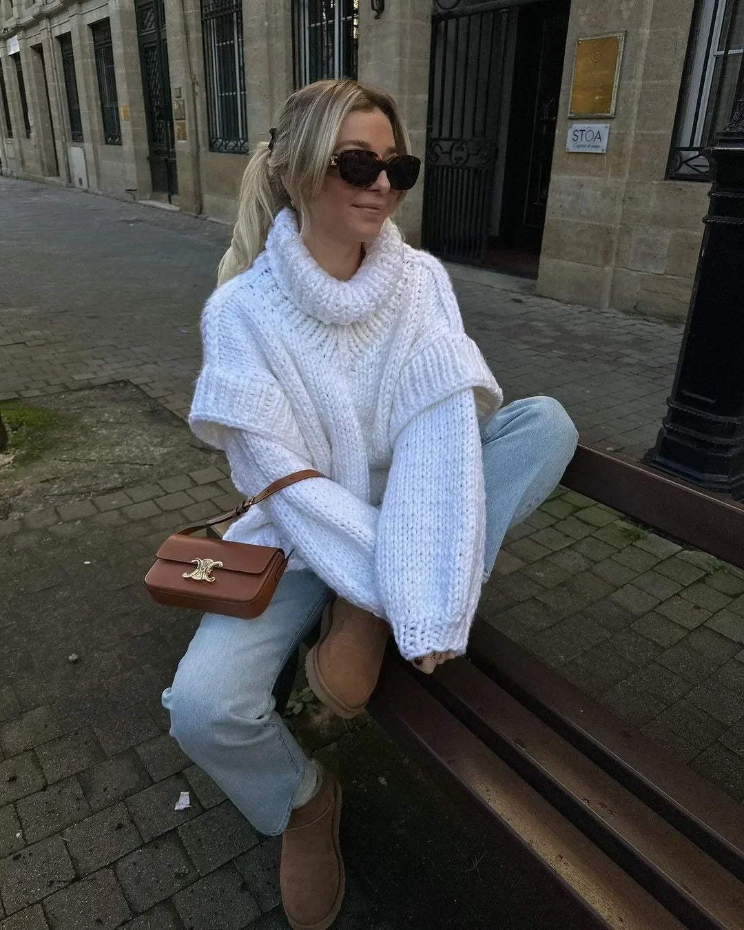 Women's Sweater Oversized White Winter Black White