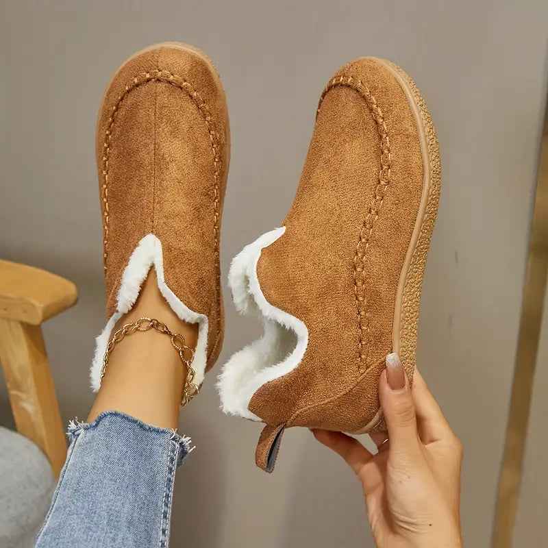 Women's Cozy Round Toe Ankle Boots – Stylish Comfort Footwear Brown