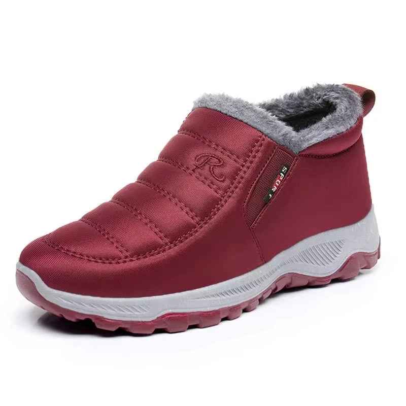 Women's Cozy Slip-On Quilted Waterproof Winter Boots Red