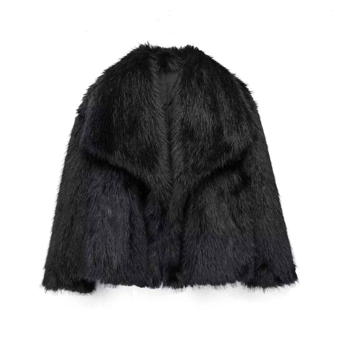 Women's Cozy Snowfall Faux Fur Jacket Black