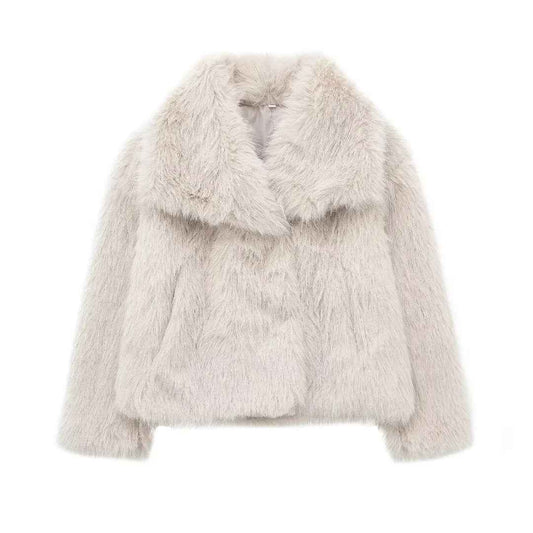 Women's Faux Fur Oversized Relaxed Fit Jacket Winter Essential Beige