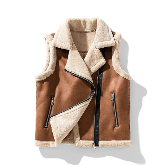 Women's Sherpa Waterproof Zipper Solid Nut Brown Winter Vest Nut Brown