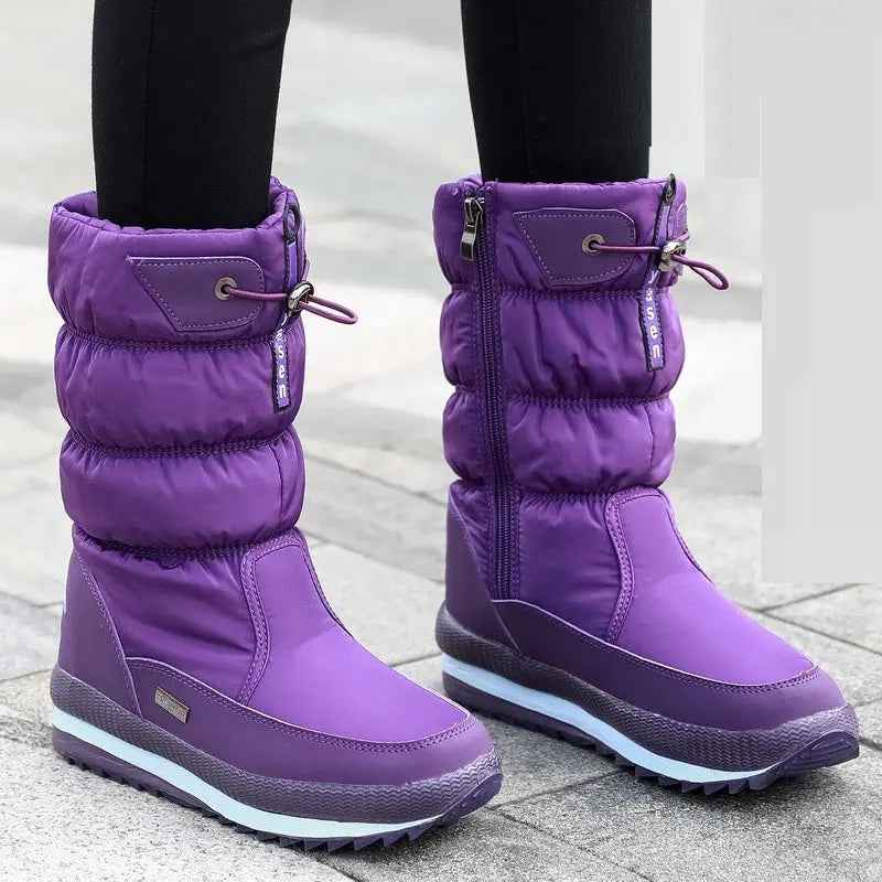Women's Cozy Waterproof Mid-Calf Boots – Stylish Winter Footwear Purple