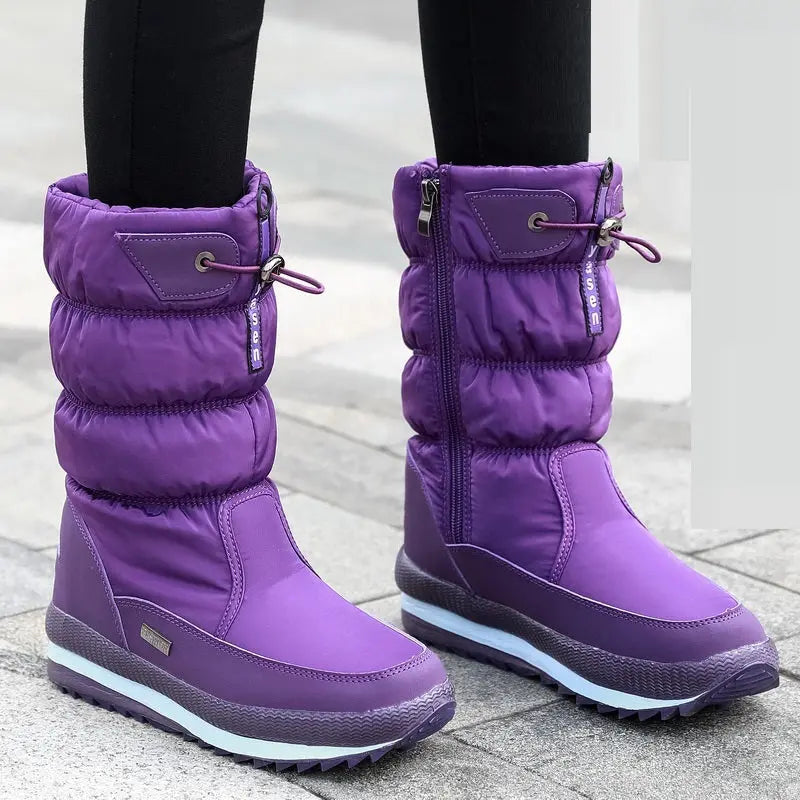 Women's Stylish Waterproof Mid-Calf Boots – Cozy Winter Footwear Purple