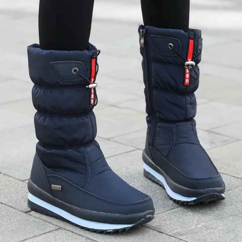 Women's Cozy Waterproof Mid-Calf Boots – Stylish Winter Footwear Dark Blue