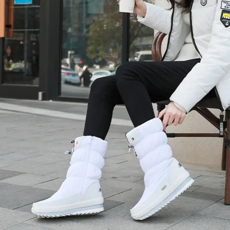 Women's Stylish Waterproof Mid-Calf Boots – Cozy Winter Footwear White