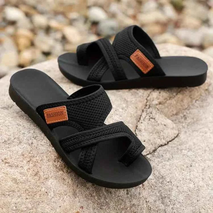 Women's Crisscross Mesh Flip-Flops with Toe Loop and Flat Sole