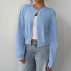 Women's Spring Cropped Button Cardigan Light Blue