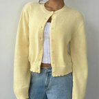 Women's Spring Cropped Button Cardigan Yellow