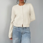Women's Spring Cropped Button Cardigan White