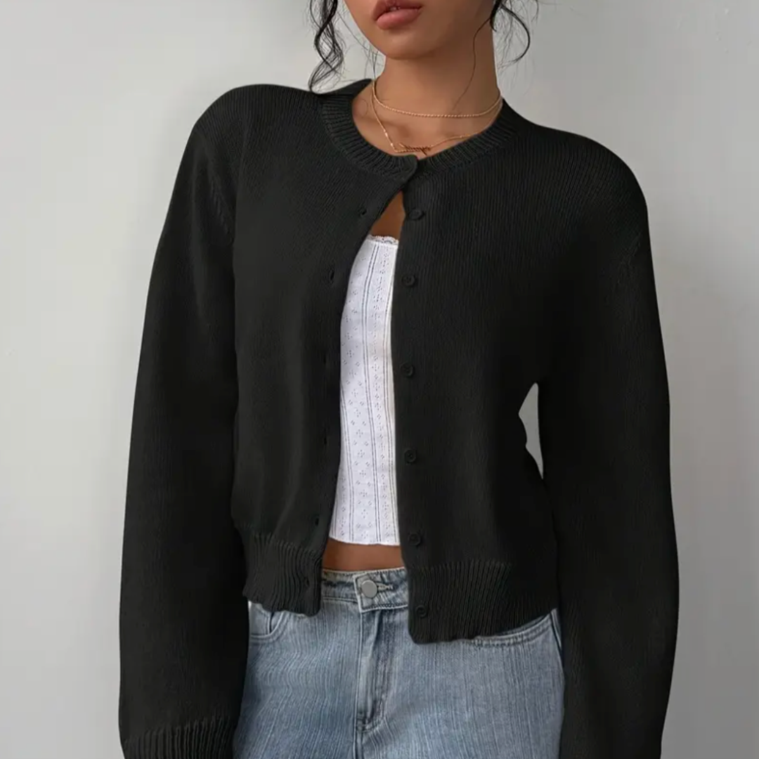 Women's Spring Cropped Button Cardigan Black