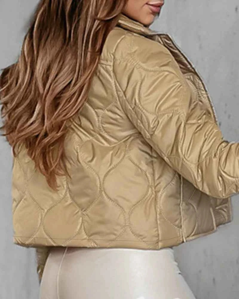Women's Cropped Fitted Quilted Jacket - Stylish & Warm