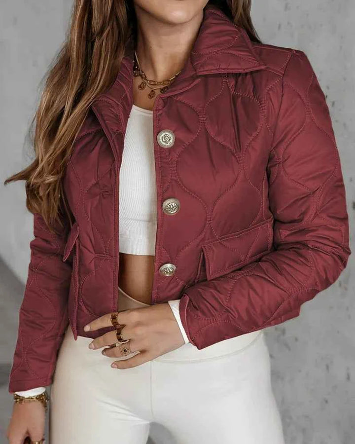 Women's Cropped Fitted Quilted Jacket - Stylish & Warm Wine Red