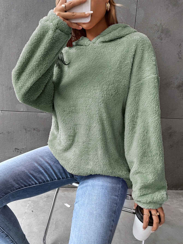 Women's Cropped Fleece Hoodie – Relaxed Fit – Long Sleeve Casual Wear Light Green