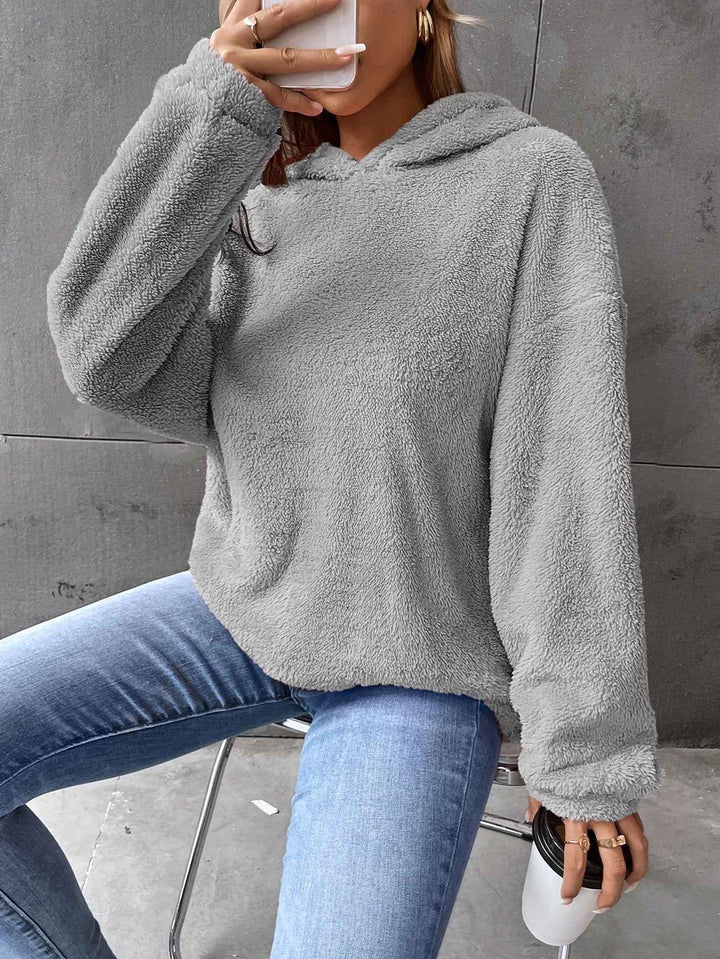 Women's Cropped Fleece Hoodie – Relaxed Fit – Long Sleeve Casual Wear Light Grey
